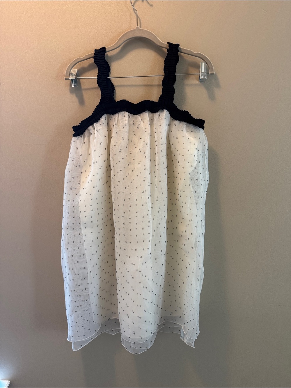 Zara White Eyelet Dress with Navy Ruching